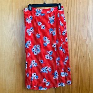 Red flower printed Madewell midi skirt